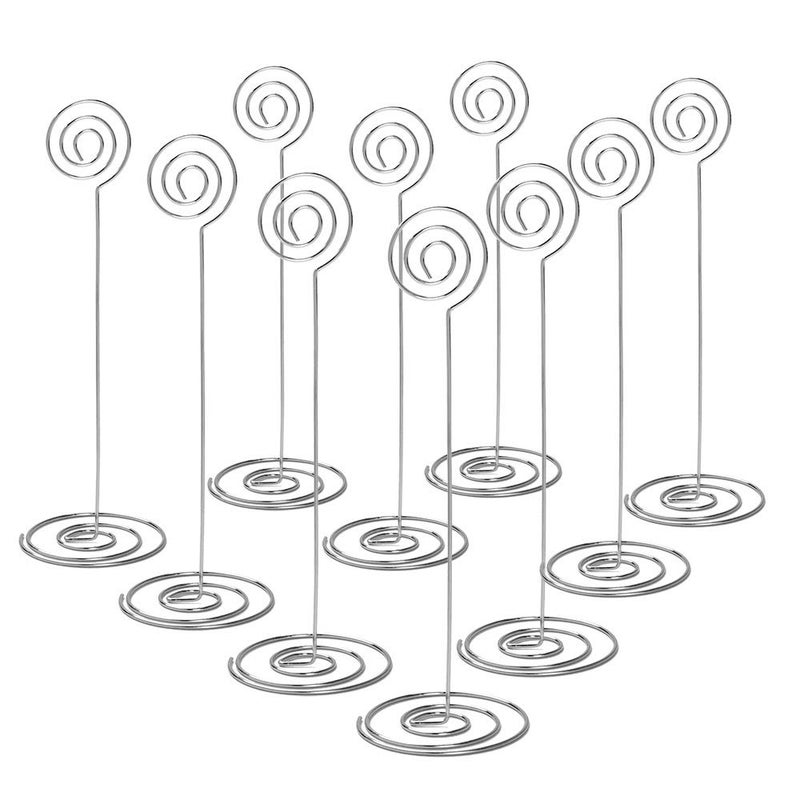 Jofefe Place Card Holders - 10pcs 8.6"" Tall Table Card Holders Table Number Holders Table Picture Stand Wire Photo Holder for Place Cards Wedding Party Office Desk Name Memo Menu Clips (Silver) - Image 1